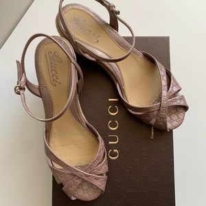 Gucci Pink Shimmer Logo Wedge